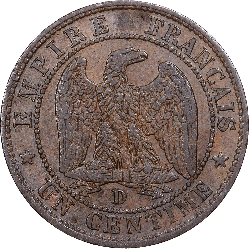 França, Napoleon III, 1 Centime, 1855, Lyon, ancre, Bronze, AU(50-53)
