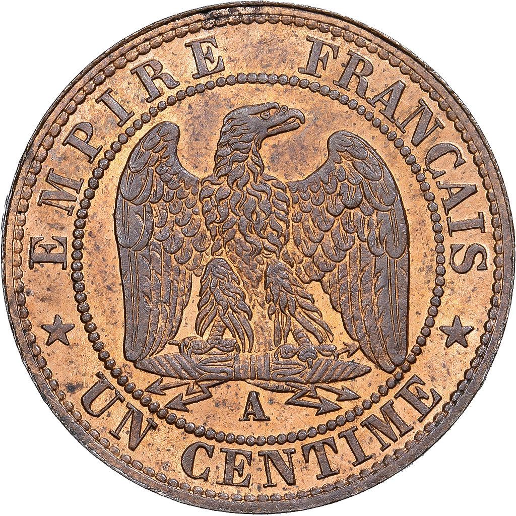 França, Napoleon III, 1 Centime, 1862, Paris, Bronze, MS(63), Gadoury:87