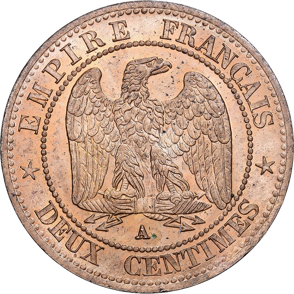 França, Napoleon III, 2 Centimes, 1853, Paris, Bronze, MS(63), Gadoury:103