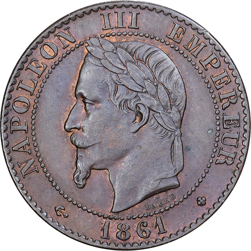 França, Napoleon III, 2 Centimes, 1861, Strasbourg, Bronze, AU(55-58)