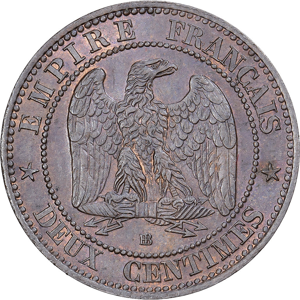 França, Napoleon III, 2 Centimes, 1861, Strasbourg, Bronze, AU(55-58)
