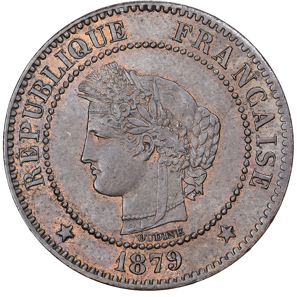 França, 2 Centimes, Cérès, 1879, Paris, Bronze, AU(55-58), Gadoury:105