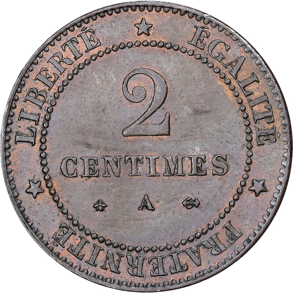 França, 2 Centimes, Cérès, 1879, Paris, Bronze, AU(55-58), Gadoury:105