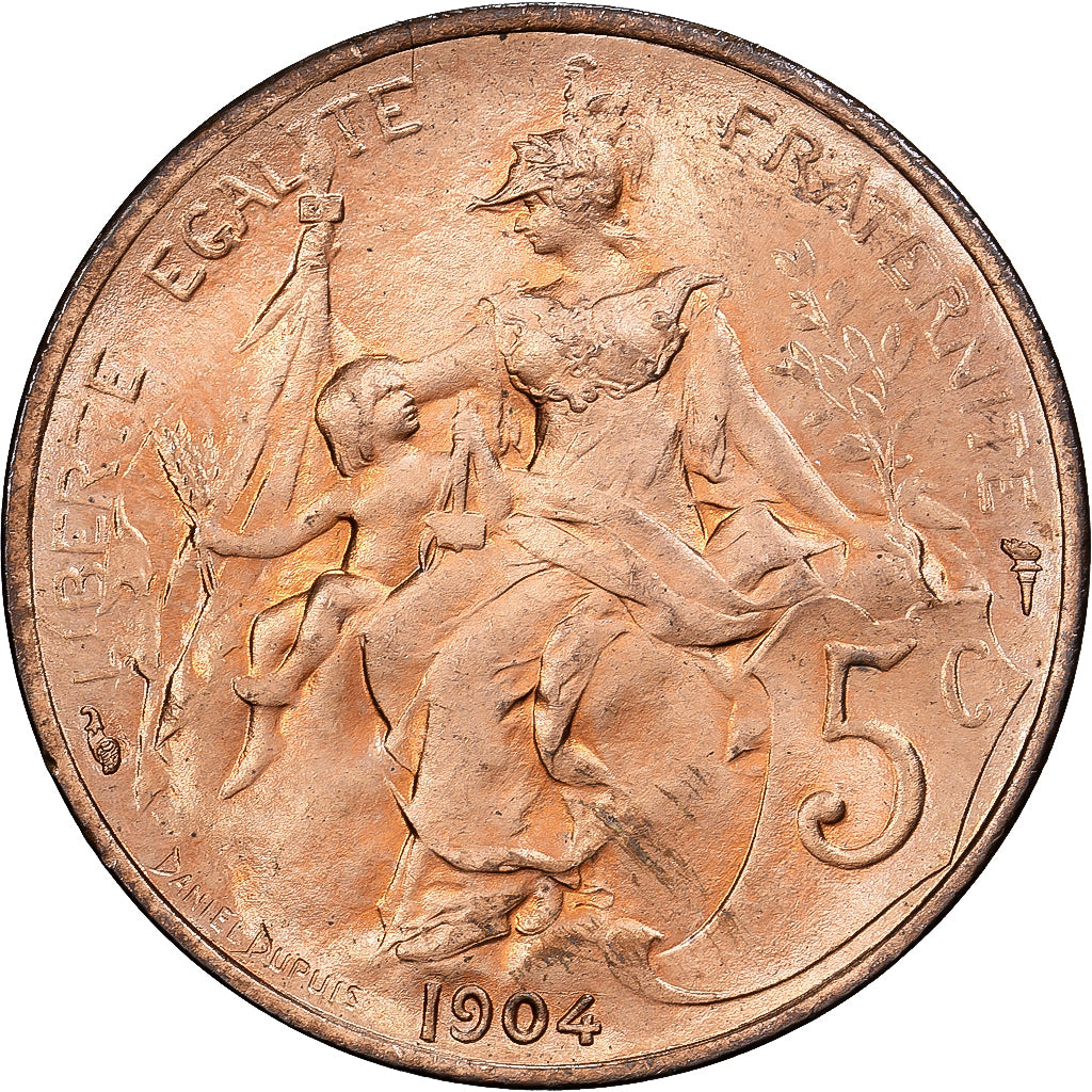Frankrijk, 5 Centimes, Daniel-Dupuis, 1904, Paris, Bronzen, UNC-, Gadoury:165