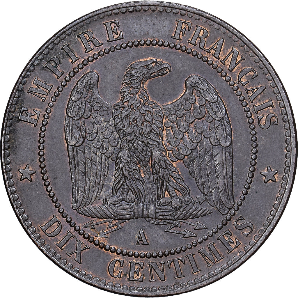 Francja, Napoleon III, 10 Centimes, 1854, Paris, Brązowy, AU(55-58)