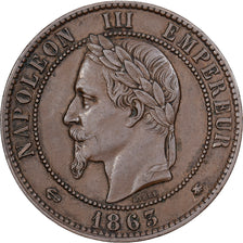 França, Napoleon III, 10 Centimes, 1863, Paris, Bronze, AU(55-58), Gadoury:253