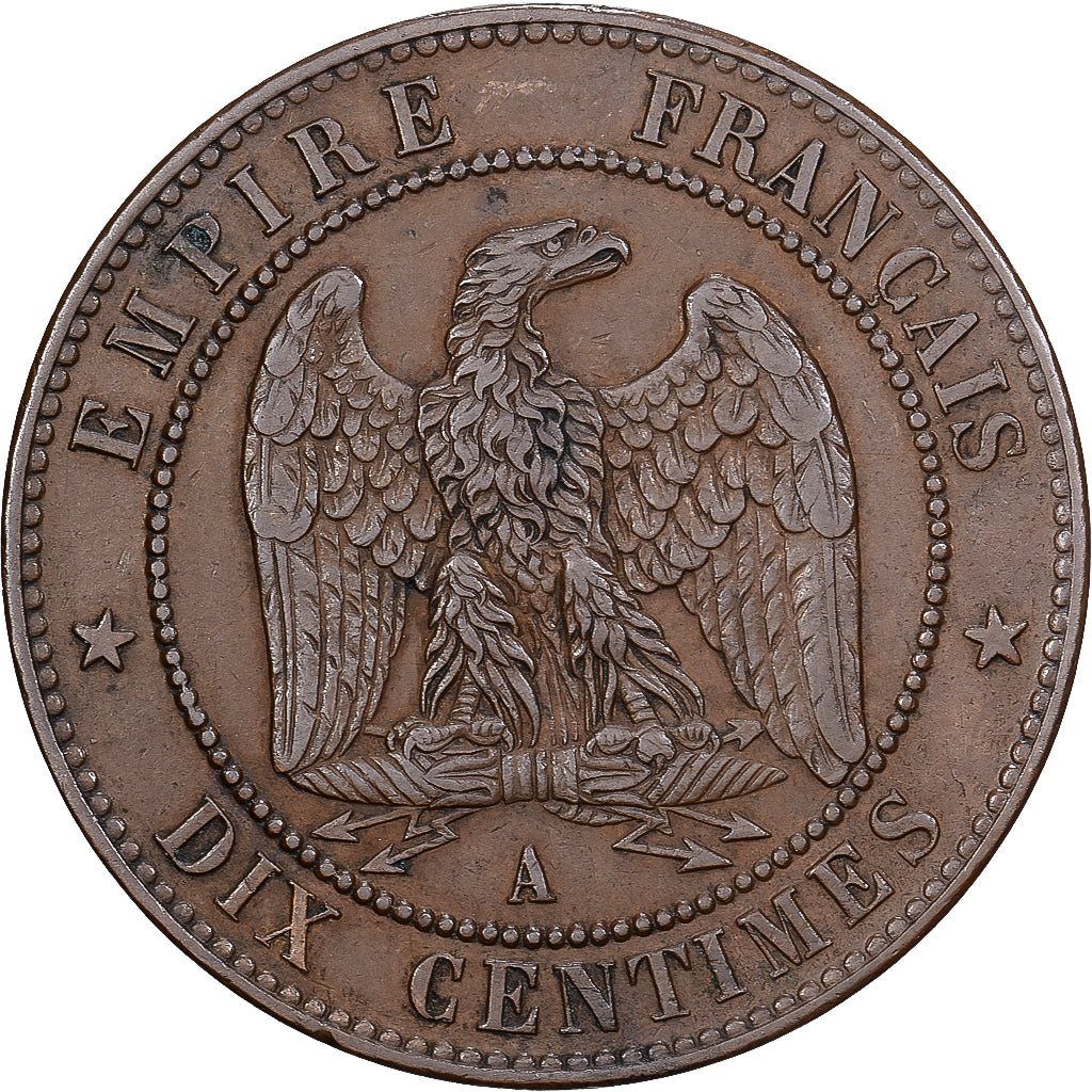 Francia, Napoleon III, 10 Centimes, 1863, Paris, Bronzo, SPL-, Gadoury:253