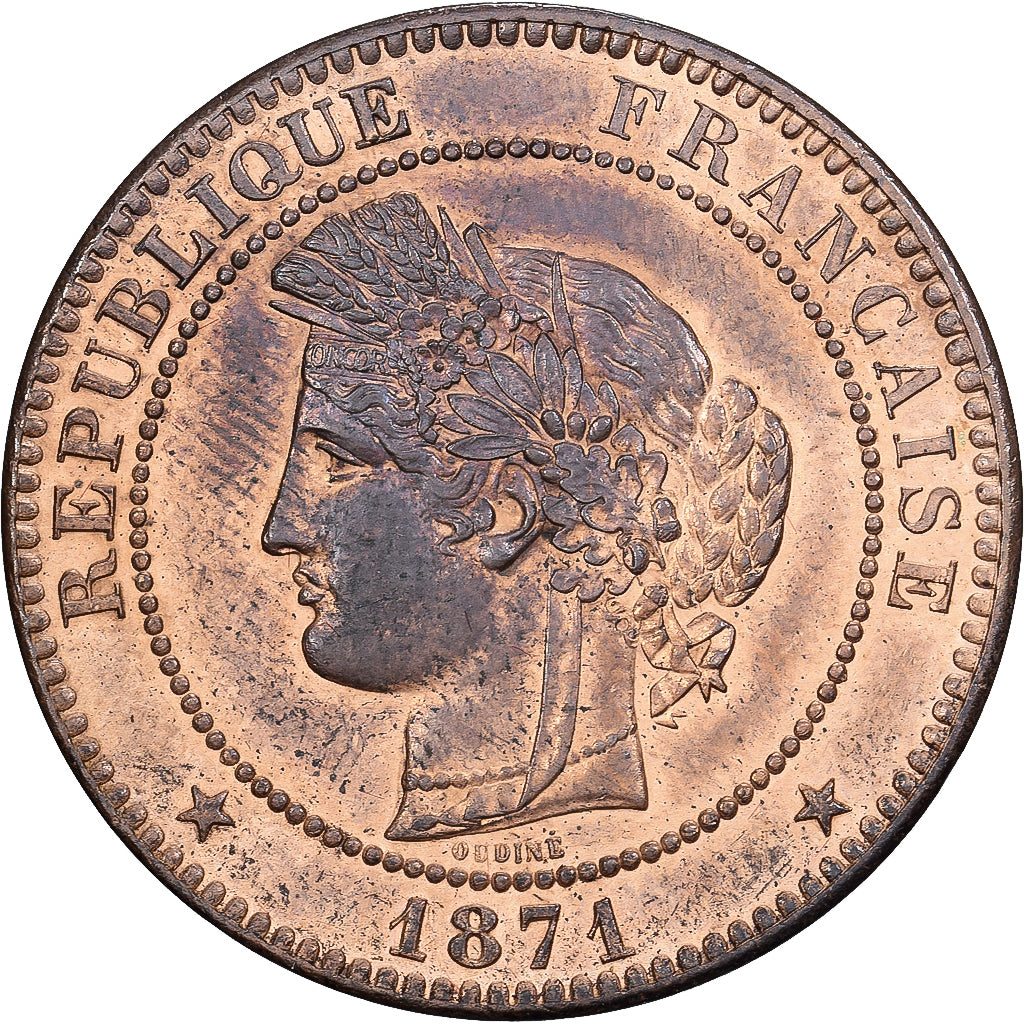Frankreich, 10 Centimes, Cérès, 1871, Paris, Bronze, VZ, Gadoury:265