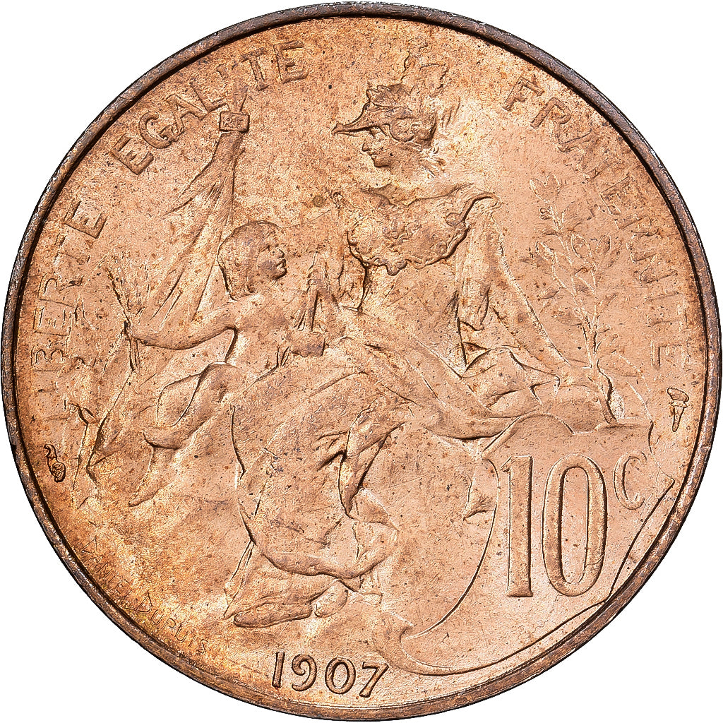 Frankrijk, 10 Centimes, Daniel-Dupuis, 1907, Paris, Bronzen, FDC, Gadoury:277