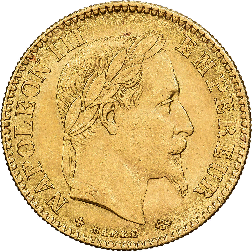França, Napoleon III, 10 Francs, 1864, Strasbourg, Dourado, AU(55-58)