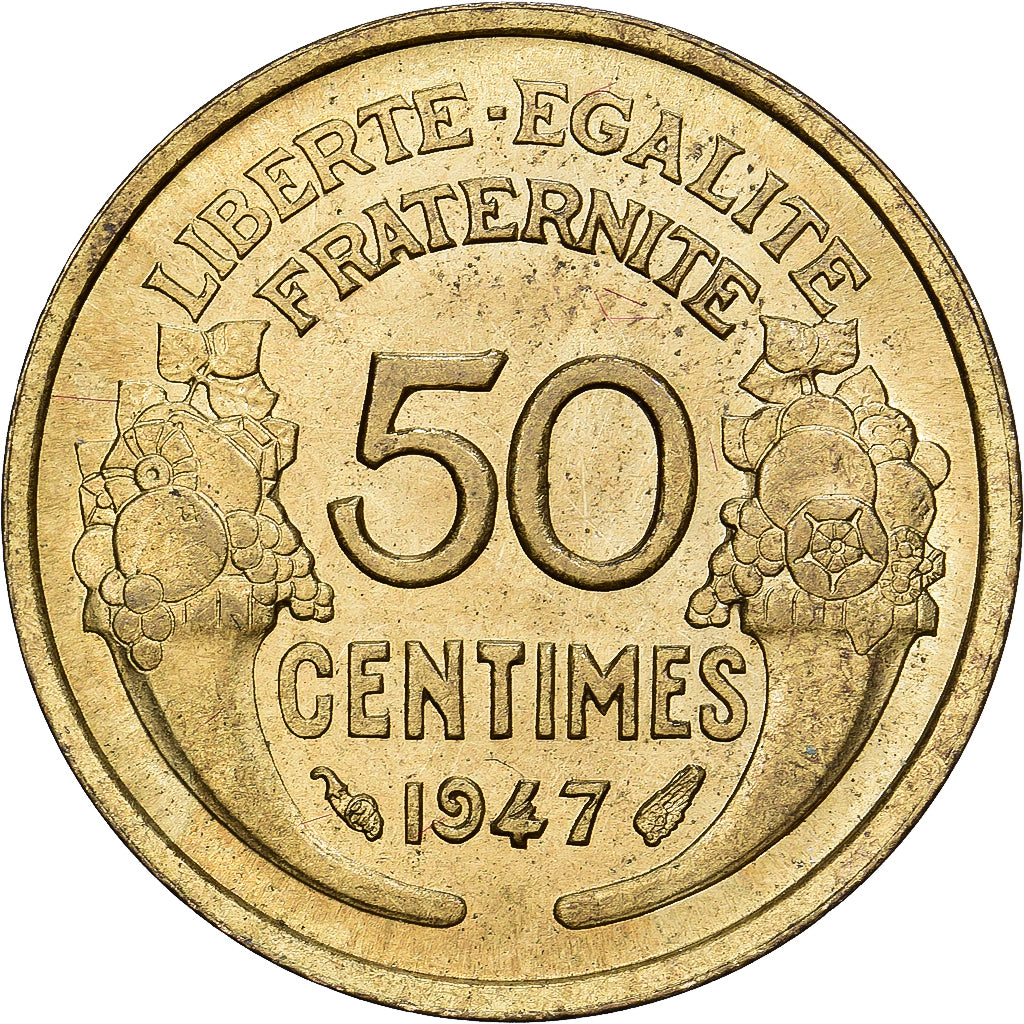 Frankrijk, 50 Centimes, Morlon, 1947, Paris, Cupro-Aluminium, PR, Gadoury:423b