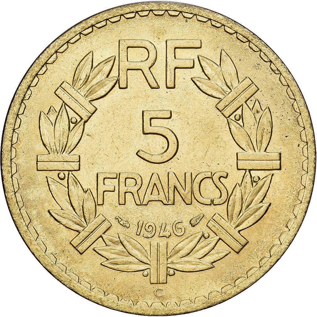 França, 5 Francs, Lavrillier, 1946, Castelsarrasin, Cobre-Alumínio, MS(63)