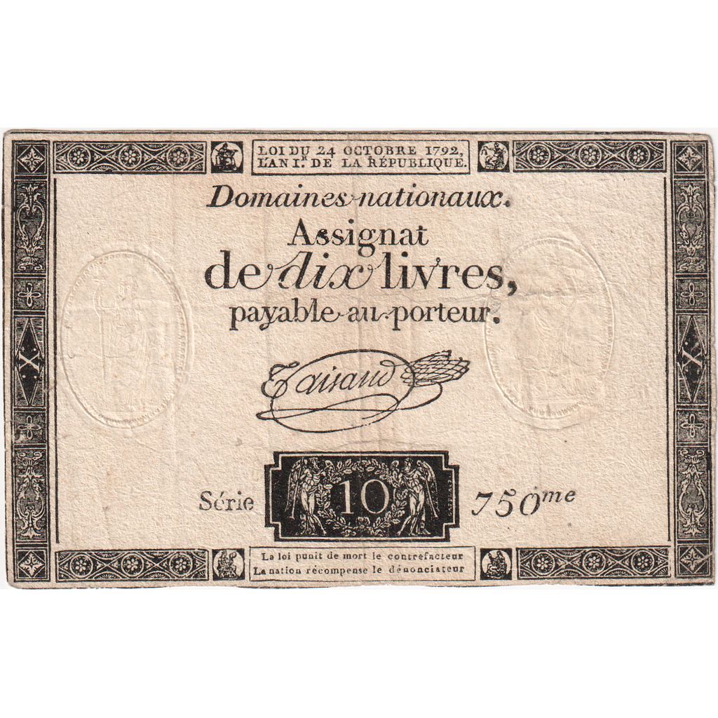 France, 10 Livres, 1792-10-24, 750, TTB