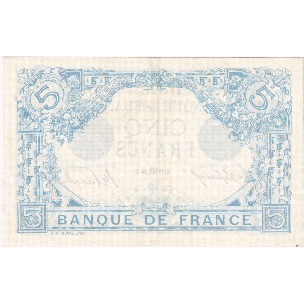 França, 5 Francs, Bleu, 1915-10-19, M.8368, UNC(64)