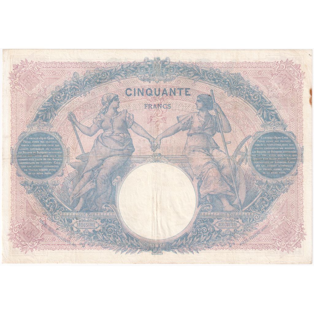 France, 50 Francs, Bleu et Rose, 1913-05-30, G.4649, AU(50-53)