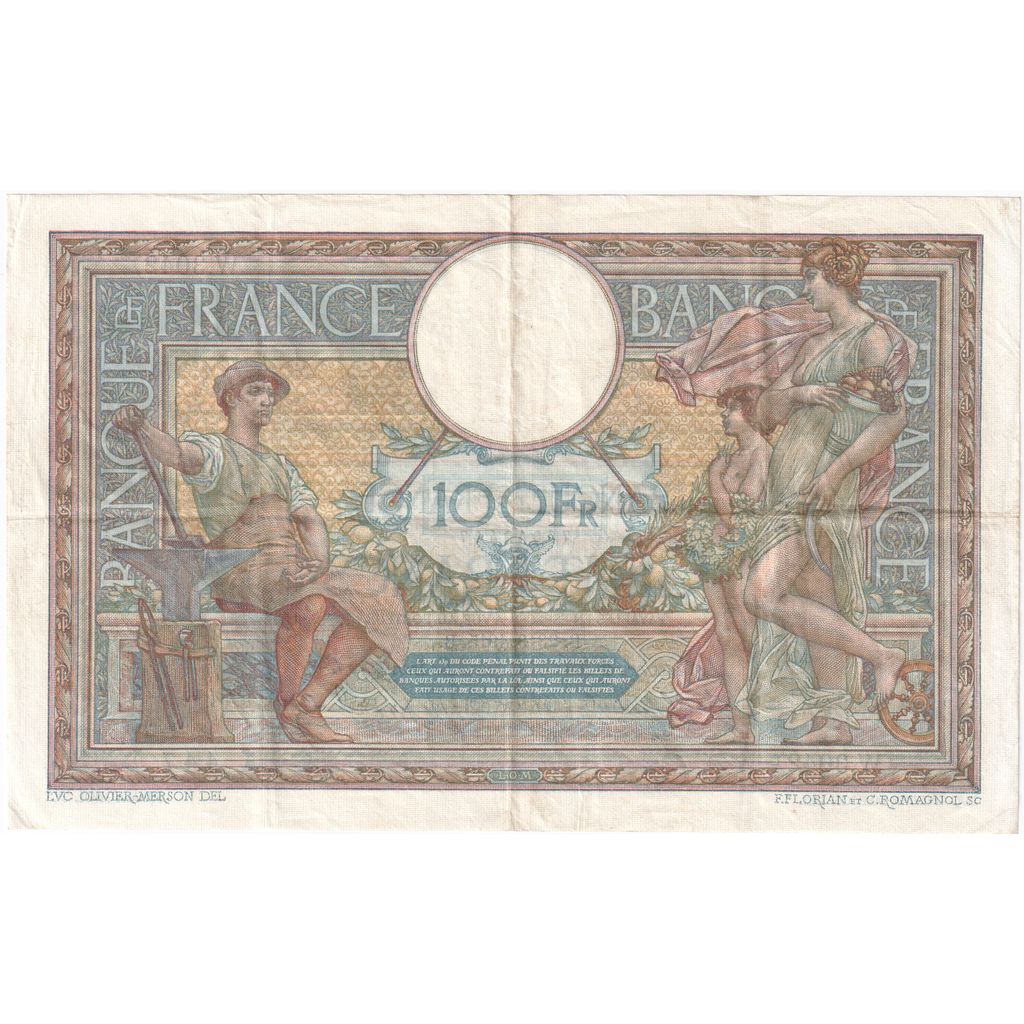 Frankrijk, 100 Francs, Luc Olivier Merson, 1915-09-23, W.3042, TTB+