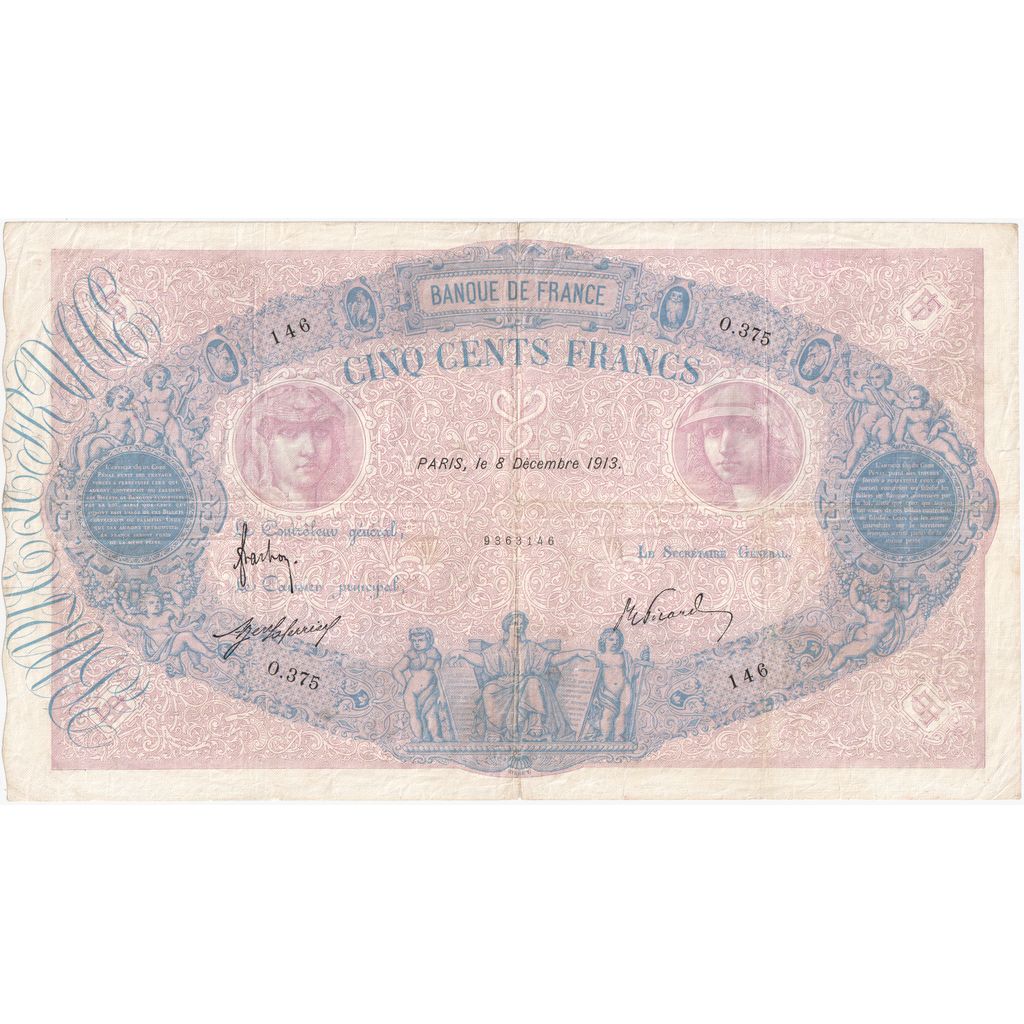 França, 500 Francs, Bleu et Rose, 1913-12-08, O.375, EF(40-45)