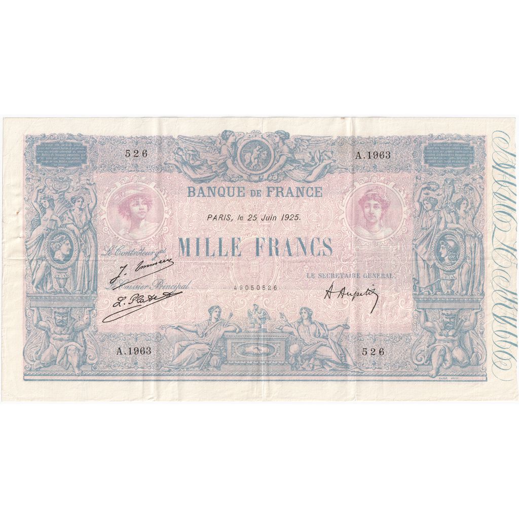 France, 1000 Francs, Bleu et Rose, 1925-06-25, A.1963, TTB+