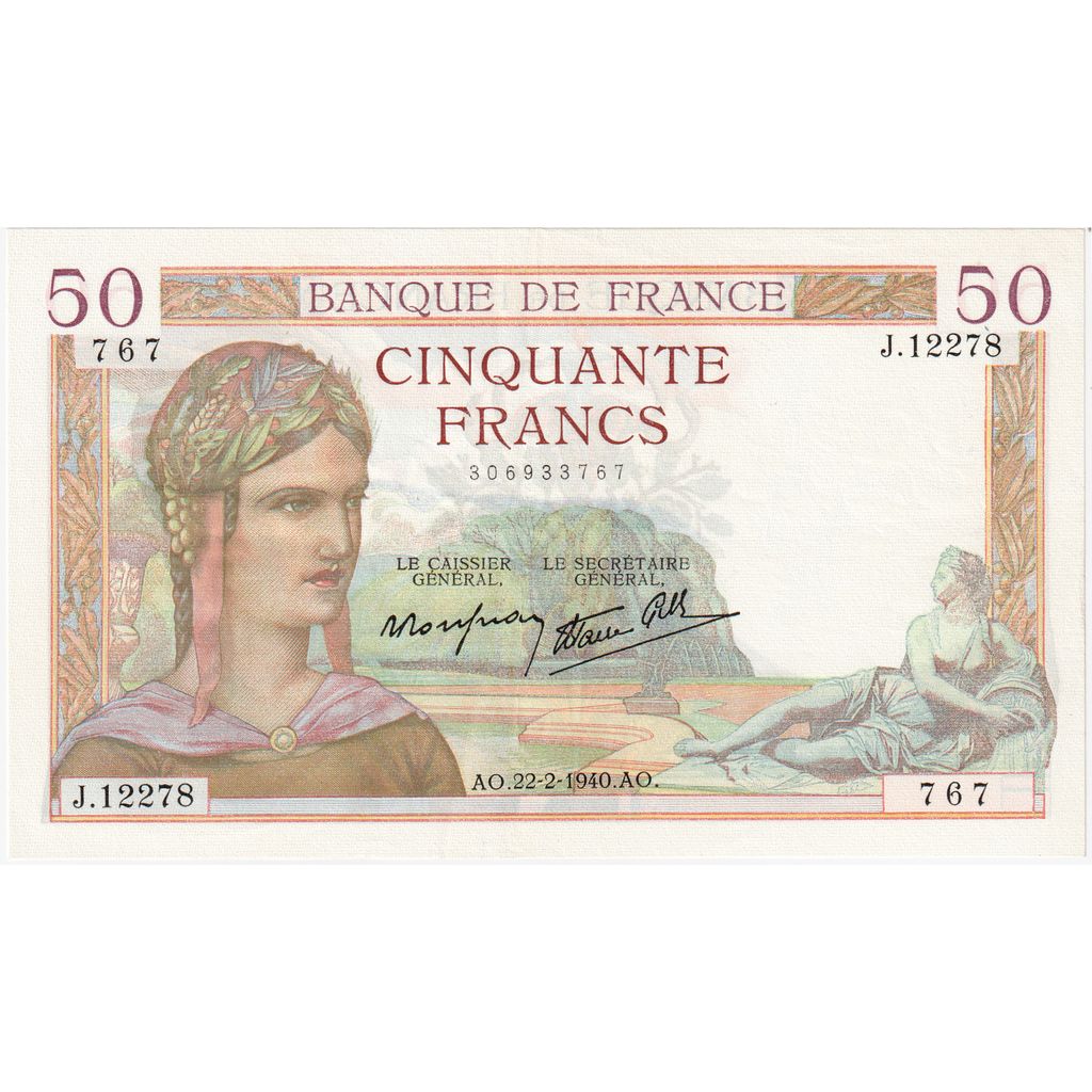France, 50 Francs, Cérès, 1940-02-22, J.12278, UNC(65-70)