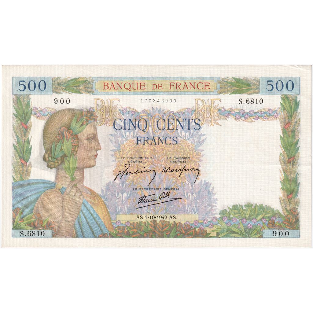 Francia, 500 Francs, La Paix, 1942-10-01, S.6810, MBC+