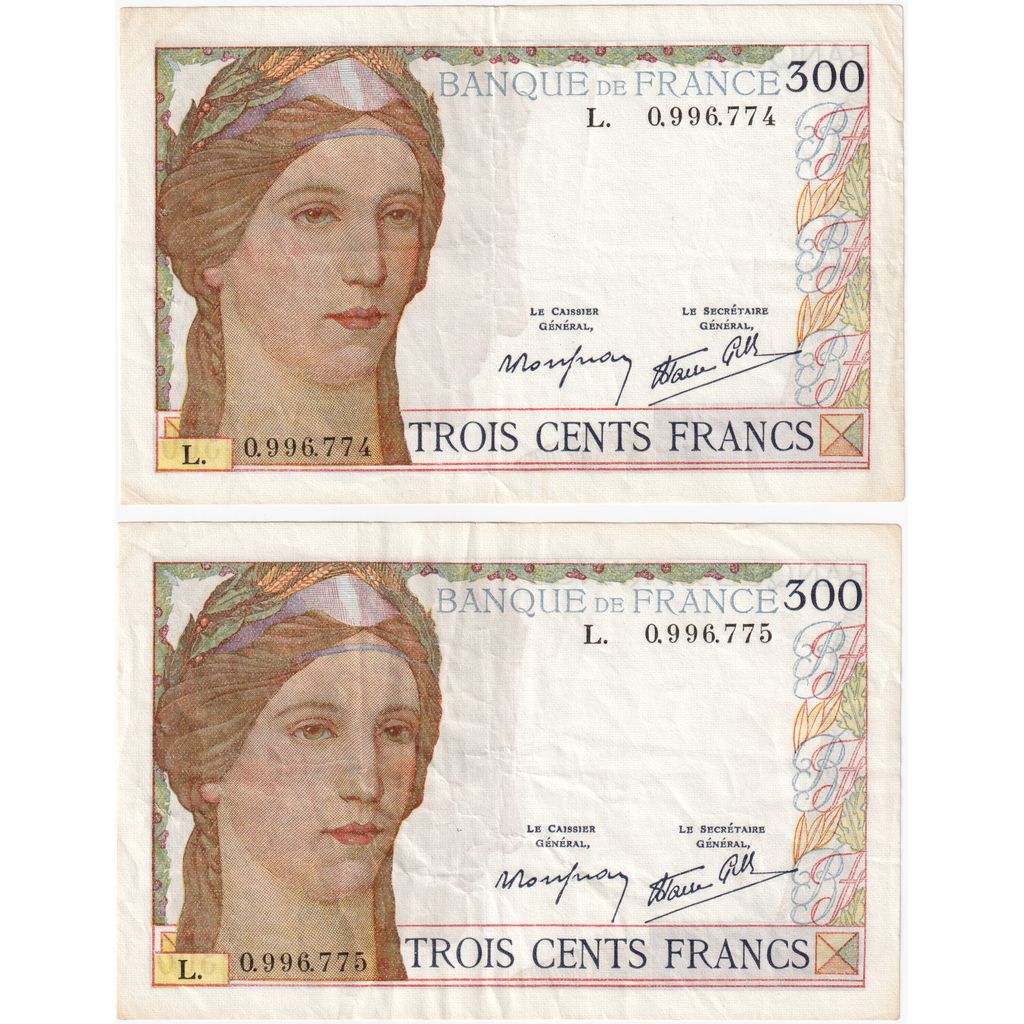Frankreich, 300 Francs, Cérès, Undated (1939), L, Consecutive Numbers, SS