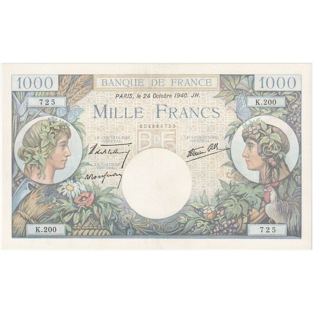 Francia, 1000 Francs, Commerce et Industrie, 1940-10-24, K.200, SPL+