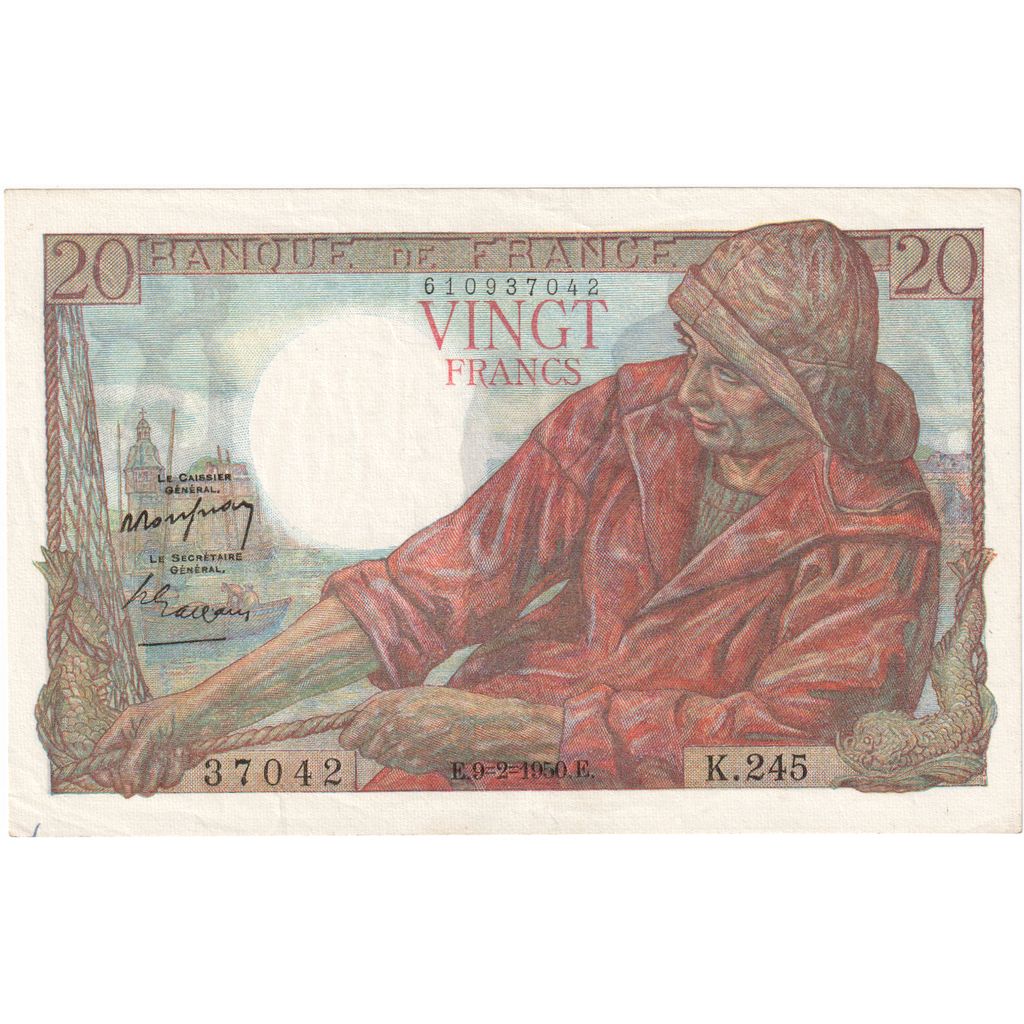Francia, 20 Francs, Pêcheur, 1950-02-09, K.245, UNC