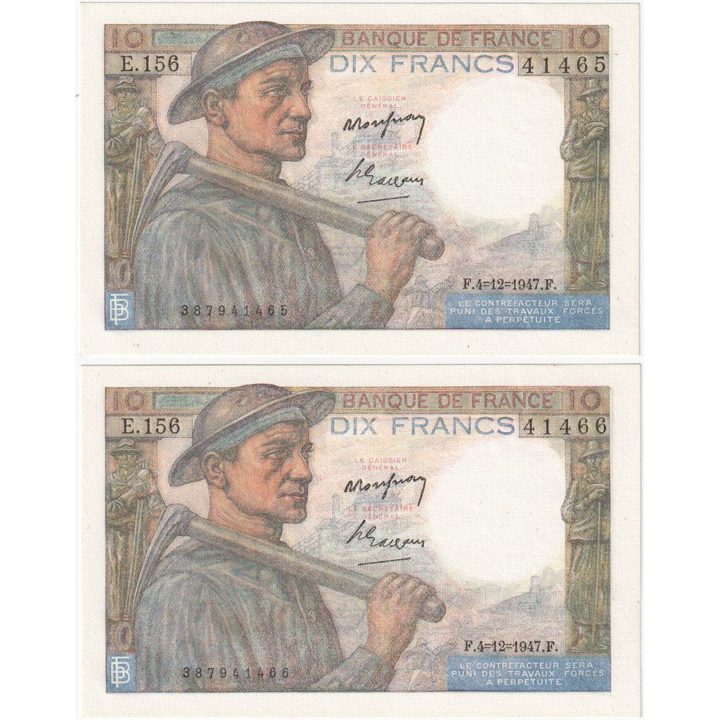 France, 10 Francs, Mineur, 1947-12-04, E.156, Nombres consécutifs, NEUF