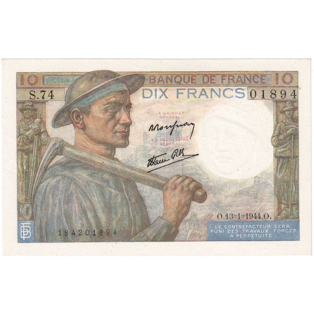 France, 10 Francs, Mineur, 1944-01-13, S.74, SPL