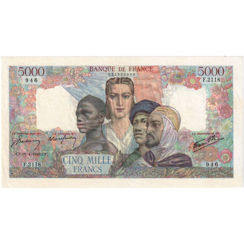 França, 5000 Francs, Empire Français, 1946-04-18, F.2118, AU(50-53)