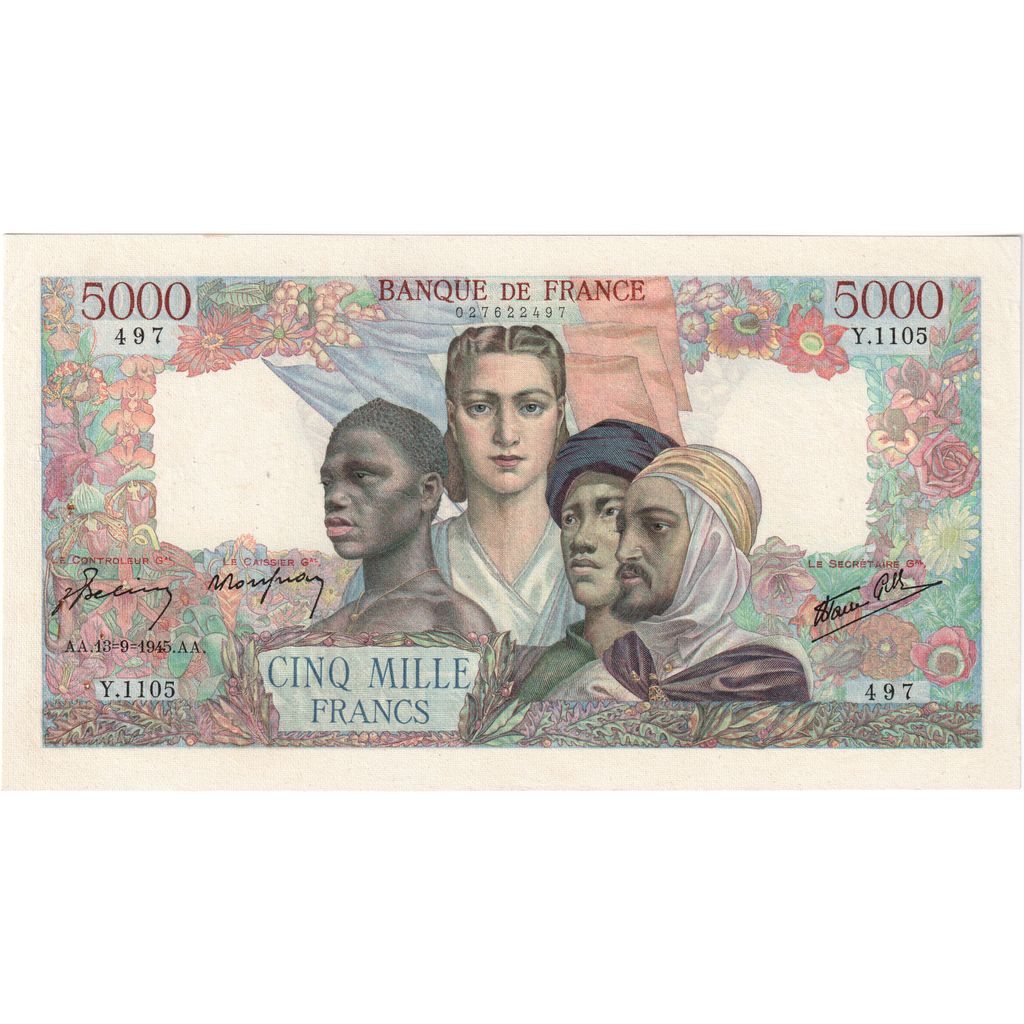 França, 5000 Francs, Empire Français, 1945-09-13, Y.1105, AU(55-58)