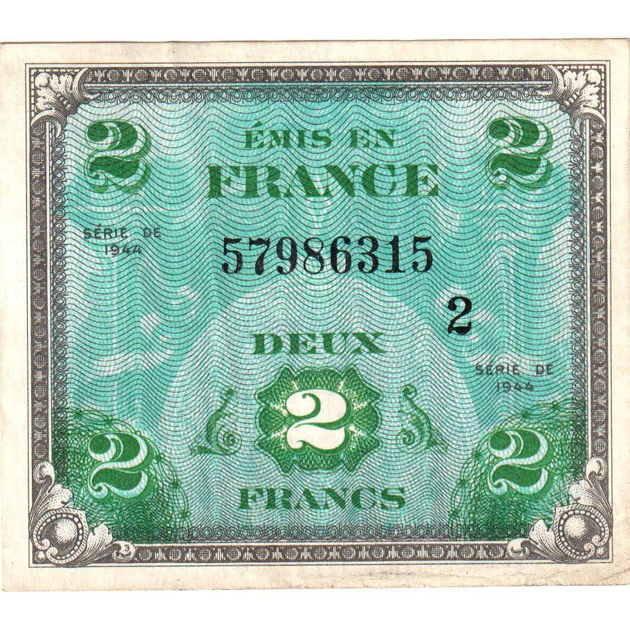 France, 2 Francs, Flag/France, 1944, Serie 2, AU(50-53)