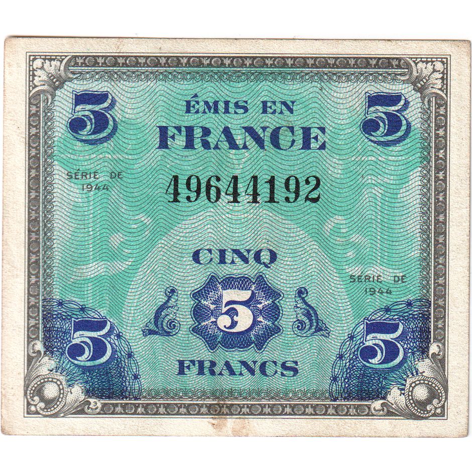 França, 5 Francs, Flag/France, 1944, AU(50-53)
