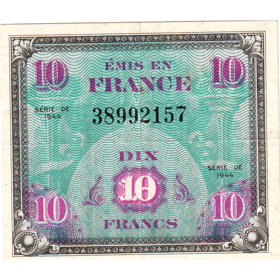 França, 10 Francs, Flag/France, 1944, EF(40-45)