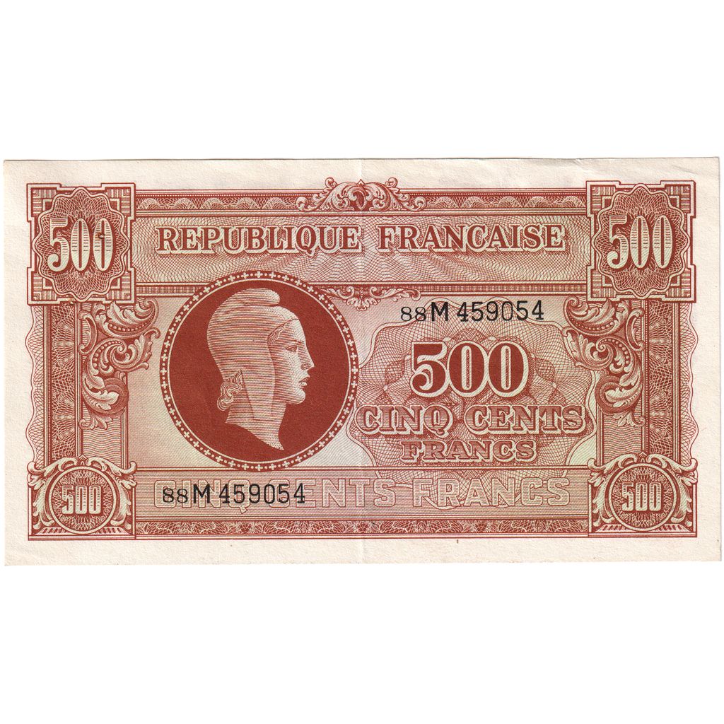 France, 500 Francs, Marianne, Undated (1945), 88M, UNC(60-62)
