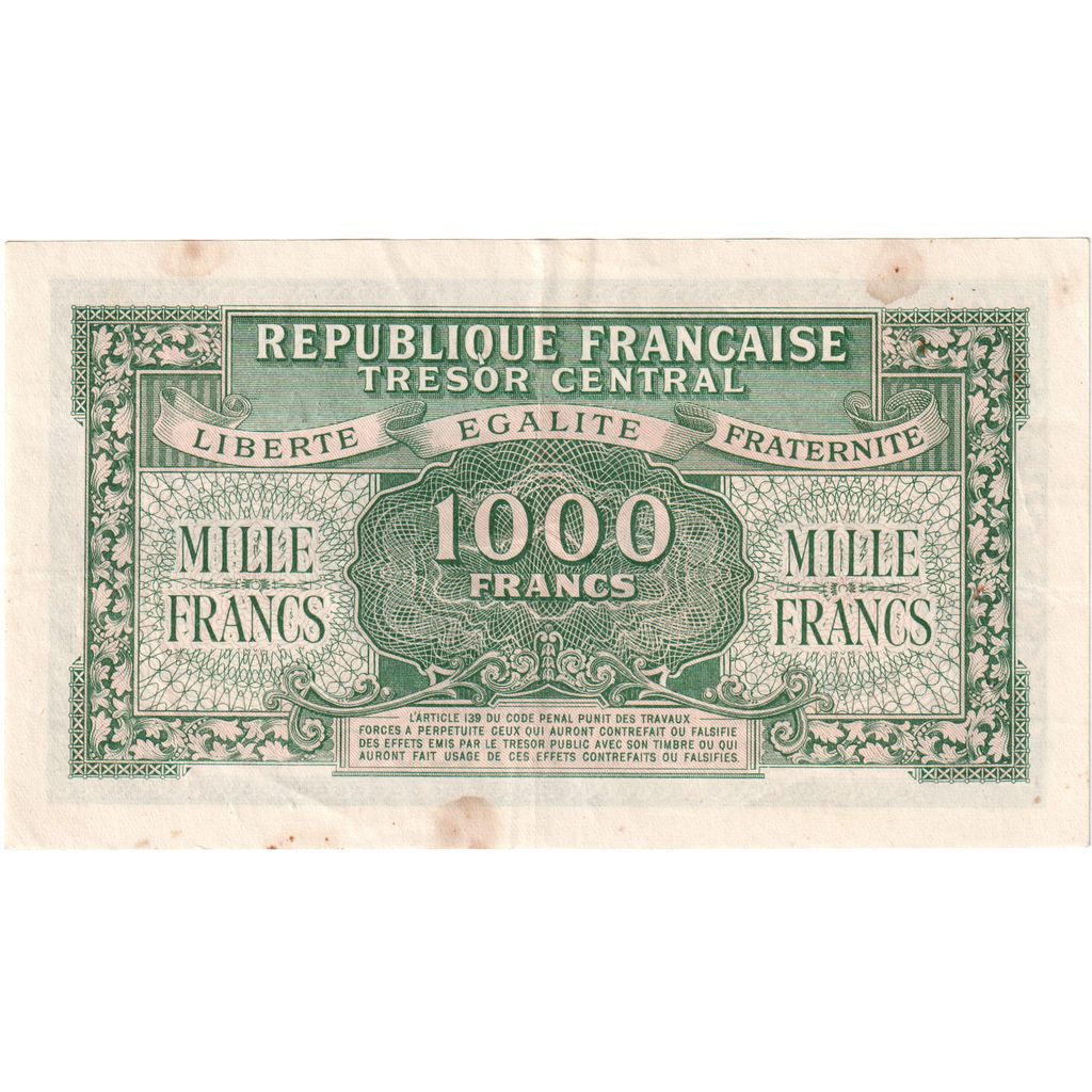 France, 1000 Francs, Marianne, 1945, 68A, AU(55-58)