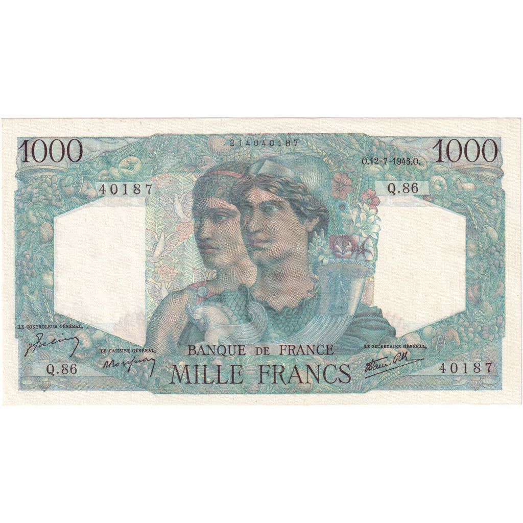 France, 1000 Francs, Minerve et Hercule, 1945-07-12, Q.86, AU(50-53)