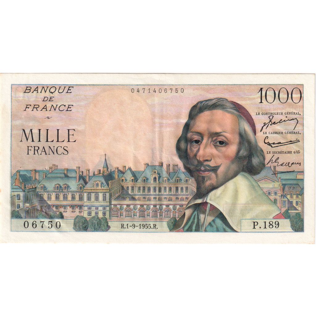 Francja, 1000 Francs, Richelieu, 1955-09-01, P.189, AU(50-53)