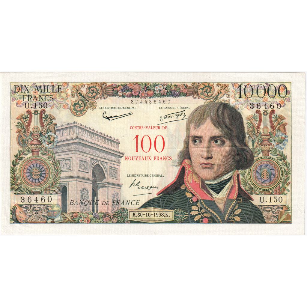Francia, 100 Nouveaux Francs on 10,000 Francs, Bonaparte, 1958-10-30, U.150, MBC