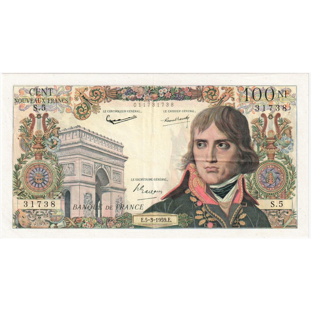 France, 100 Nouveaux Francs, Bonaparte, 1959-03-05, s.5, EF(40-45)