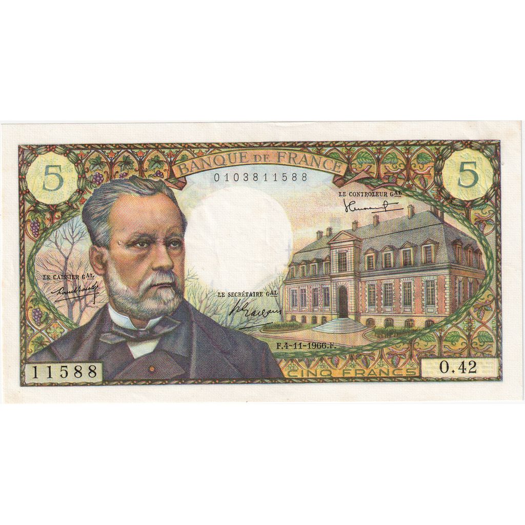 Francia, 5 Francs, Pasteur, 1966-11-04, O.42, BB+