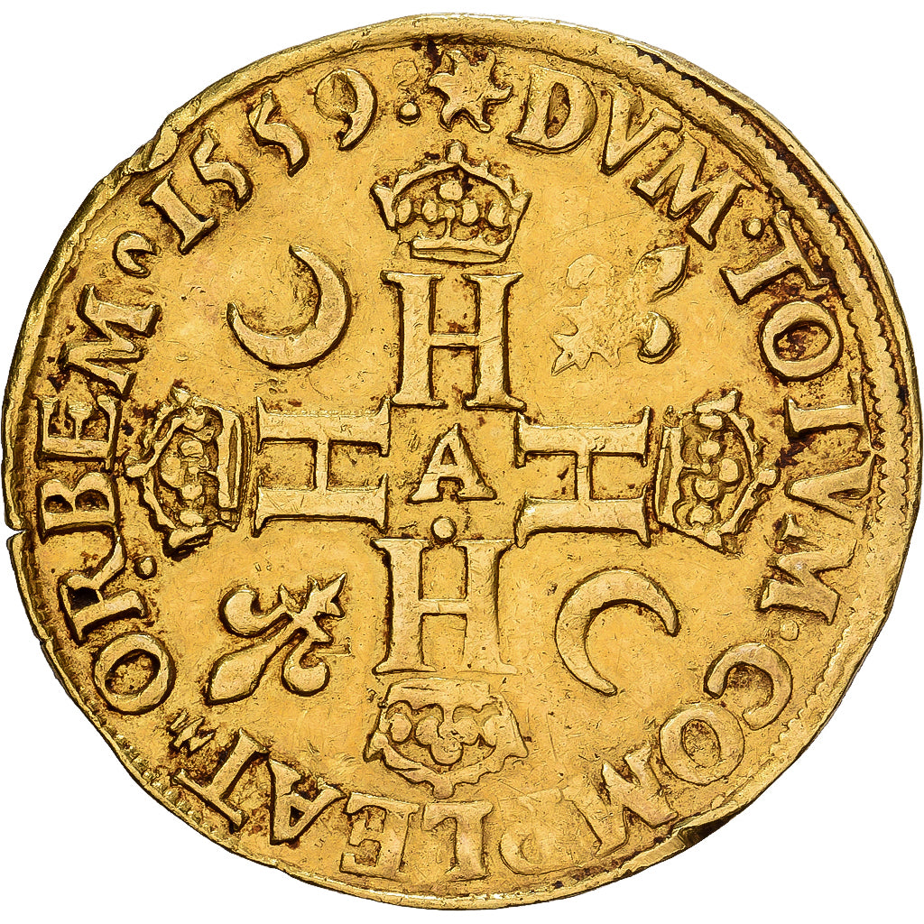 France, Henri II, Double Henri d'or, 1559, Paris, Gold, EF(40-45), Gadoury:394B