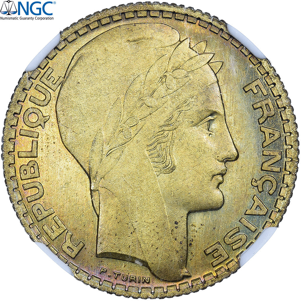 França, 5 Francs, Turin, 1929, Paris, Pattern, Alumínio-Bronze, NGC, MS65