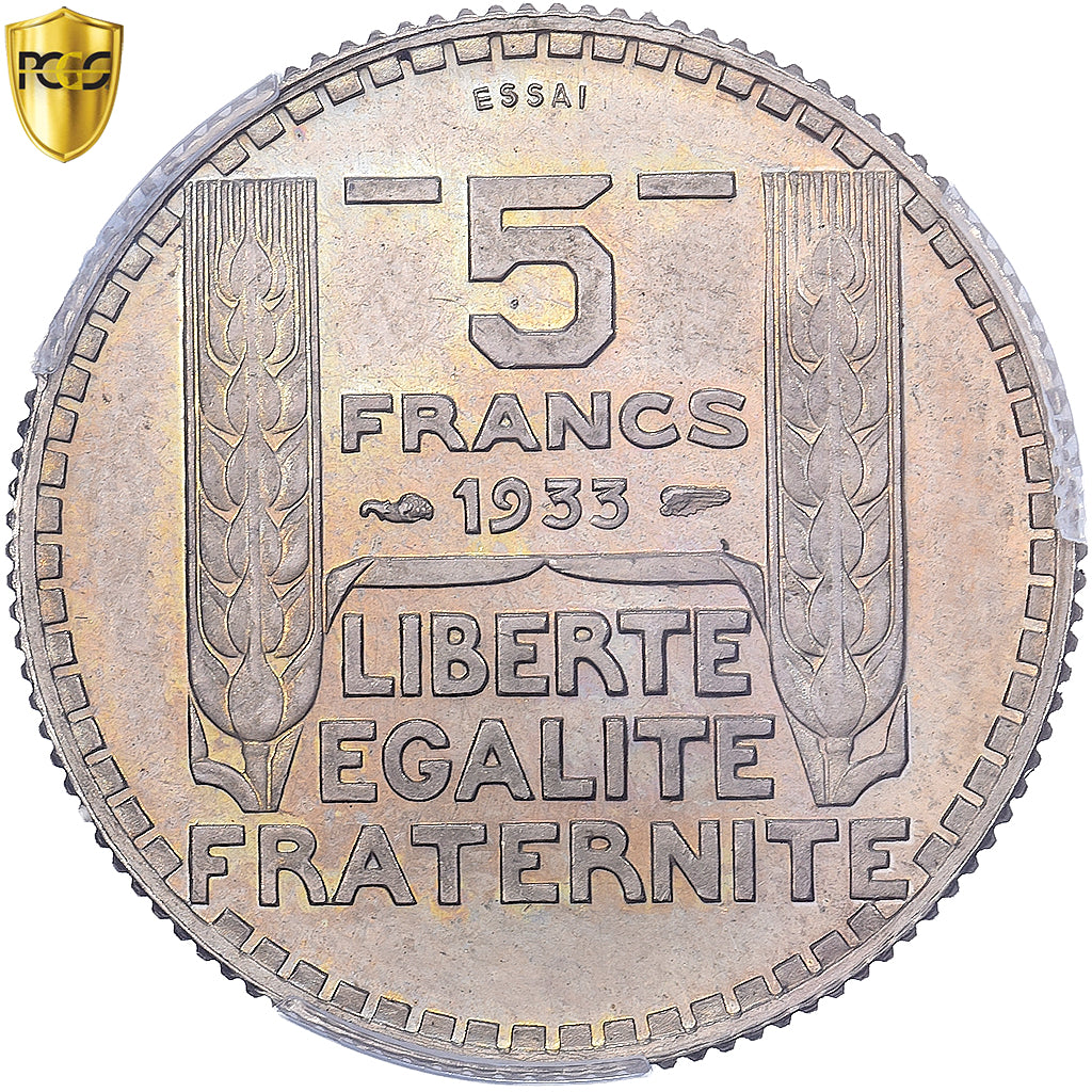 França, 5 Francs, Turin, 1933, Paris, Pattern, Cupronickel, PCGS, SP64