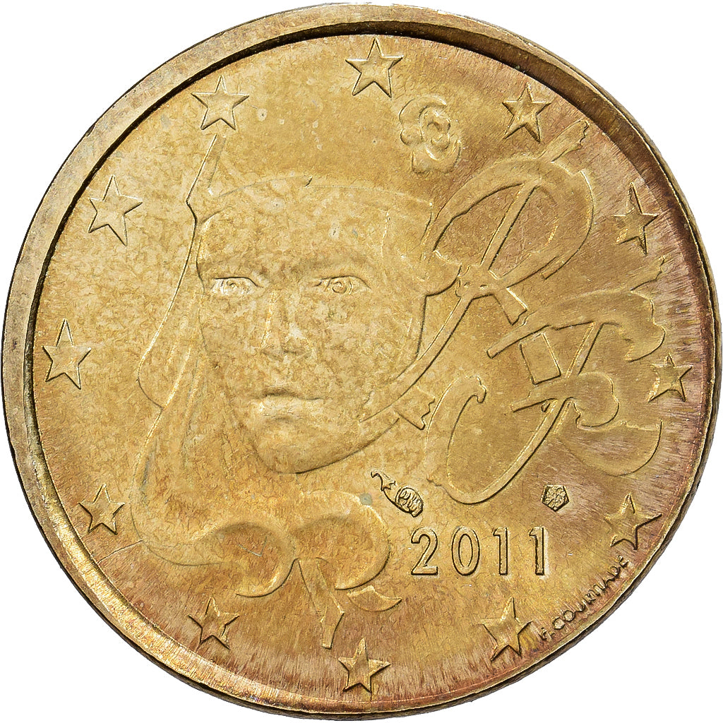 France, 2 Centimes, Metal error, 2011, MDP, AU(55-58)