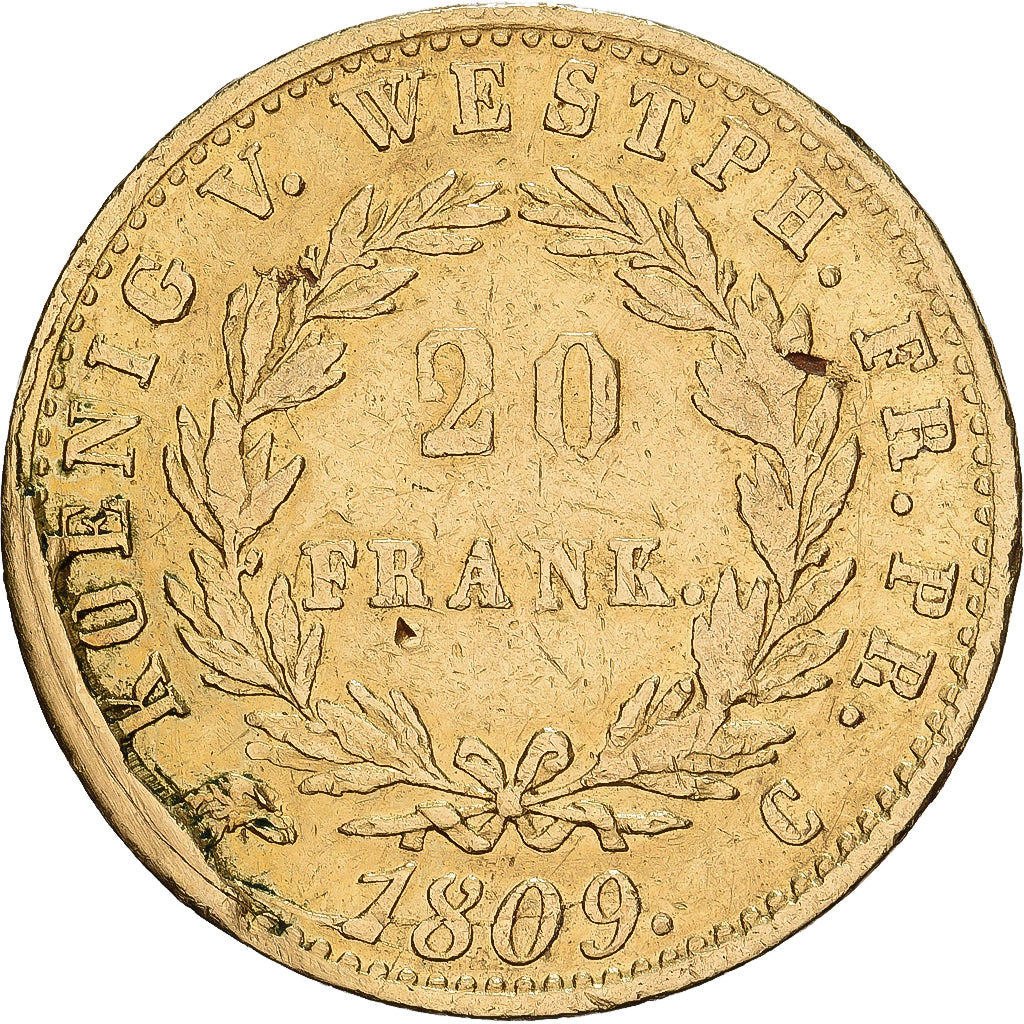 Kingdom of Westphalia, Jérôme Bonaparte, 20 Frank, 1809, Cassel, Fautée