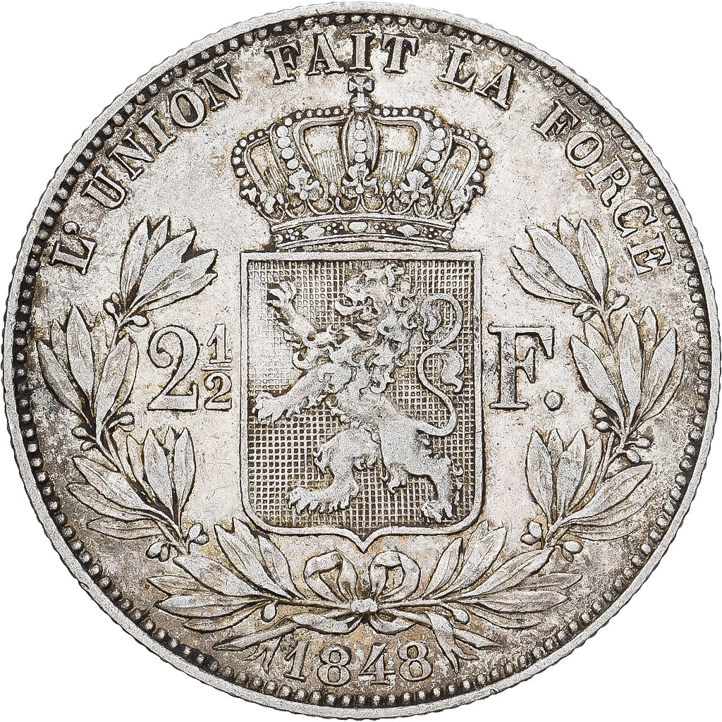 France, Leopold Ier, 2 1/2 Francs, 1848, Bruxelles, Argent, TTB+, KM:11