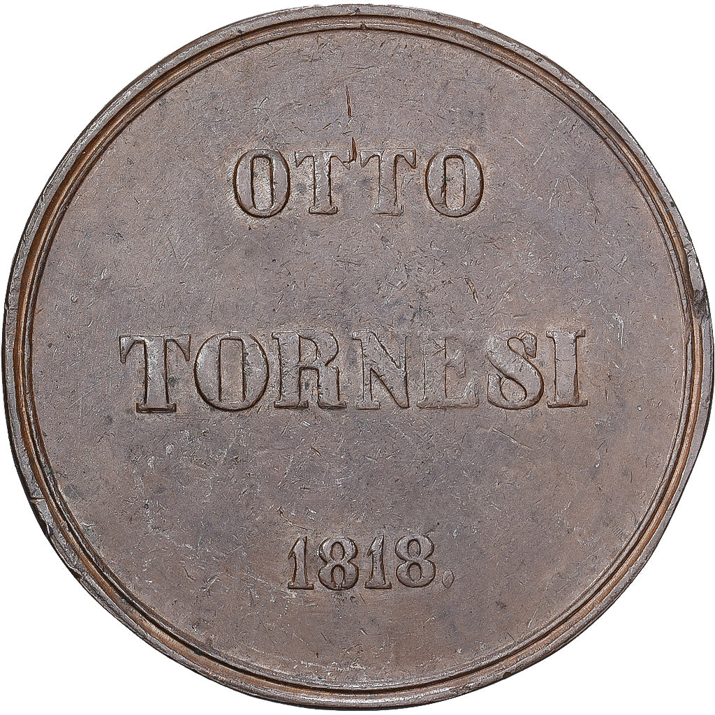 Kingdom of the Two Sicilies, Ferdinand I, 8 Tornesi, 1818, Naples, Miedź