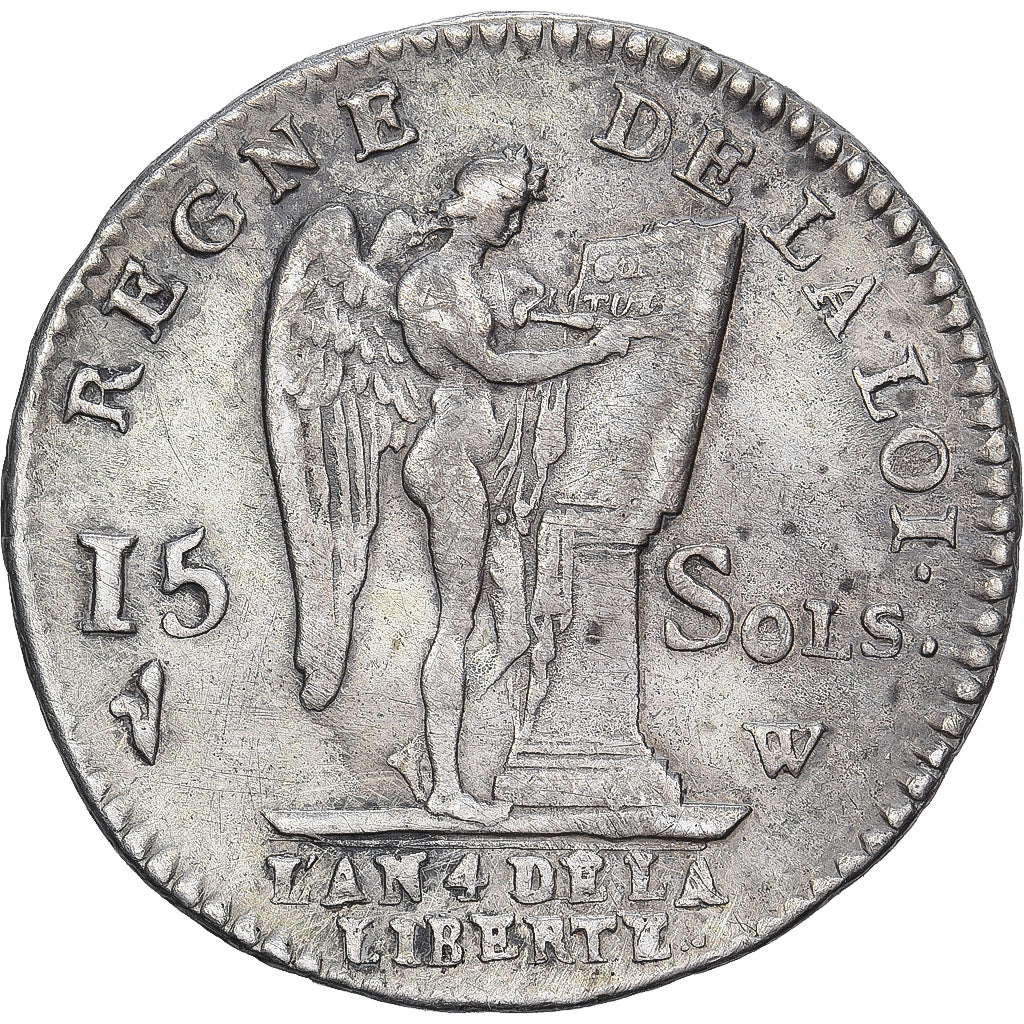 France, Louis XVI, 15 Sols, 1792 / AN 4, Lille, Silver, EF(40-45), Gadoury:36