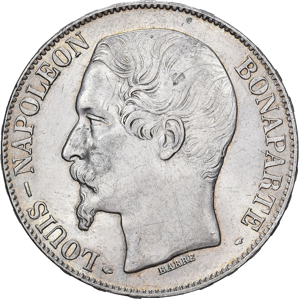 França, Louis-Napoléon Bonaparte, 5 Francs, 1852, Paris, Prata, AU(55-58)